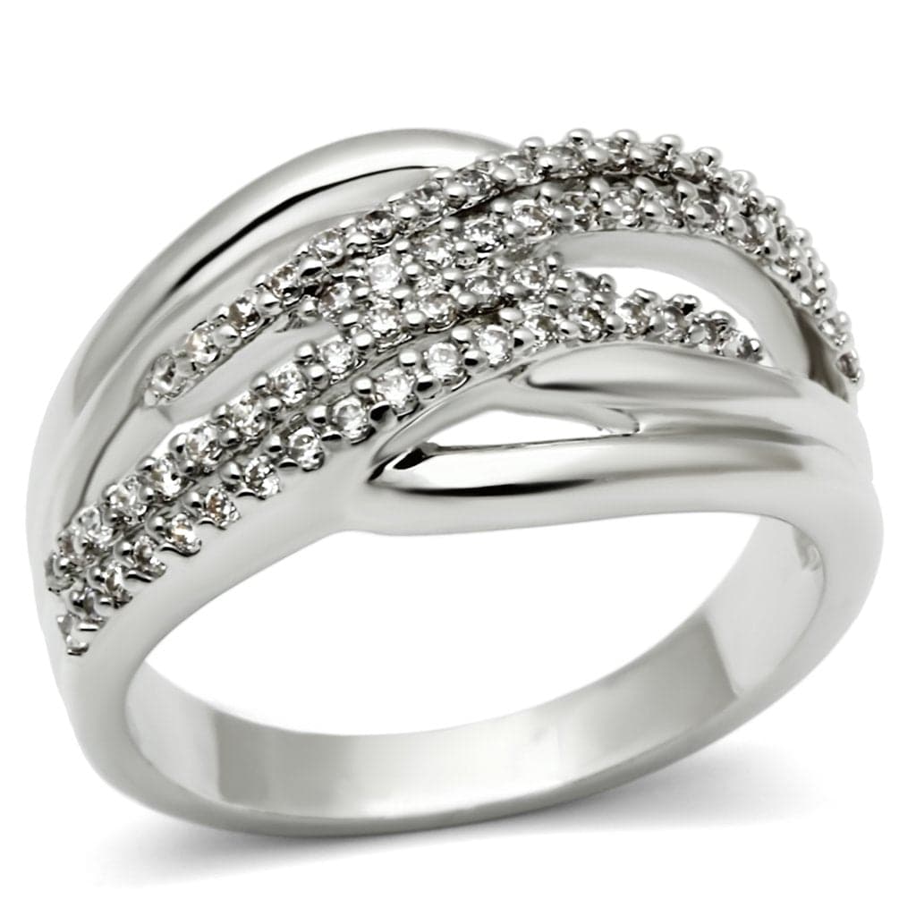 Brass CZ Pave Wide Crossover Band Ring | The Stainless Jewelry