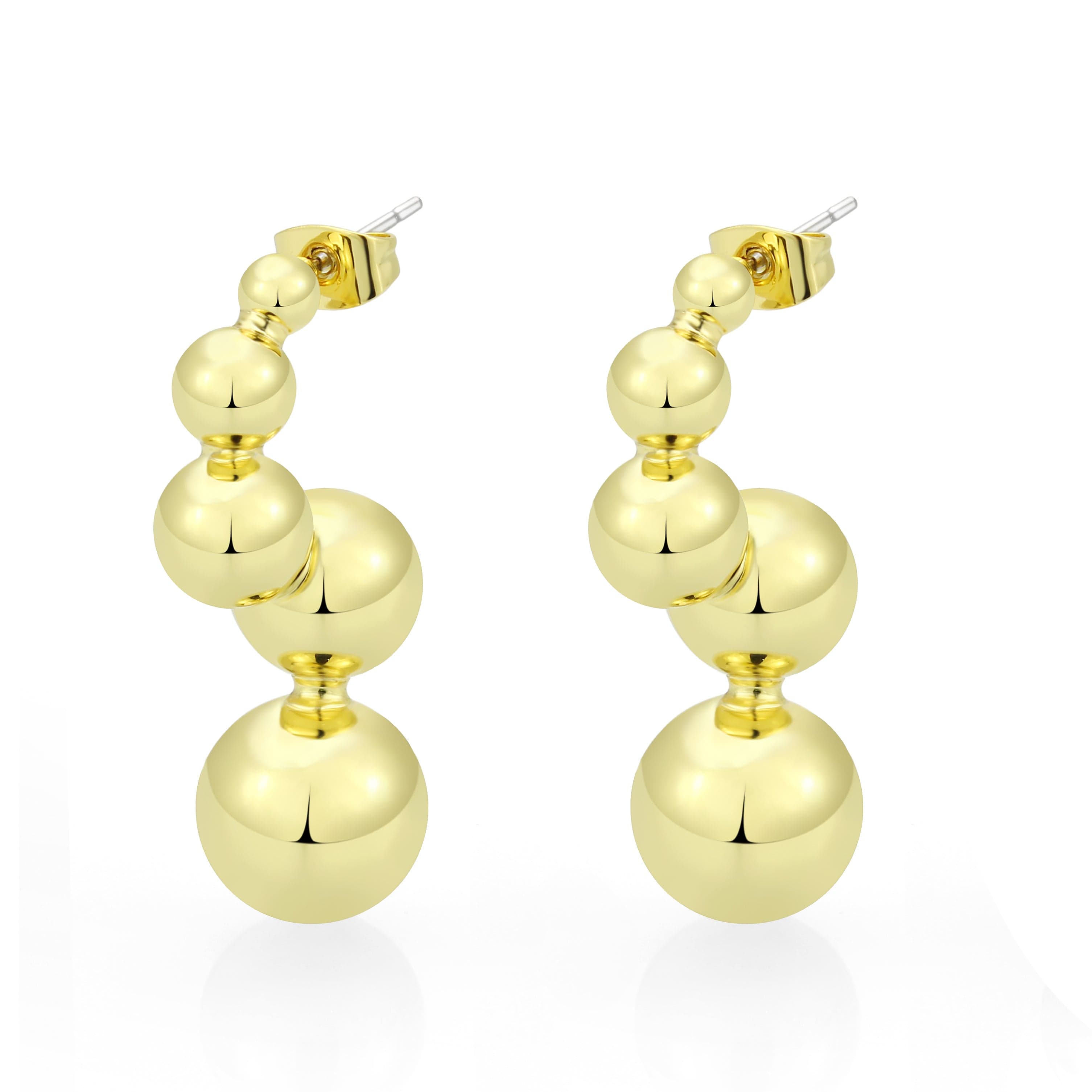 Brass Gold Triple Ball Drop Earrings | The Stainless Jewelry