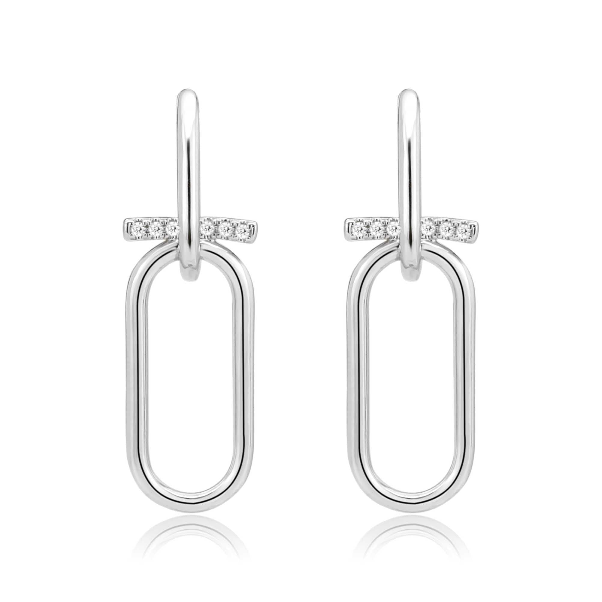 Brass CZ Bar Paperclip Link Drop Earrings | The Stainless Jewelry