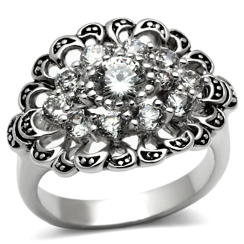 Brass CZ Filigree Floral Sunburst Cocktail Ring