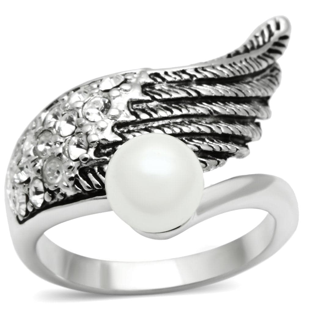 Brass Pearl CZ Angel Wing Cocktail Ring | The Stainless Jewelry