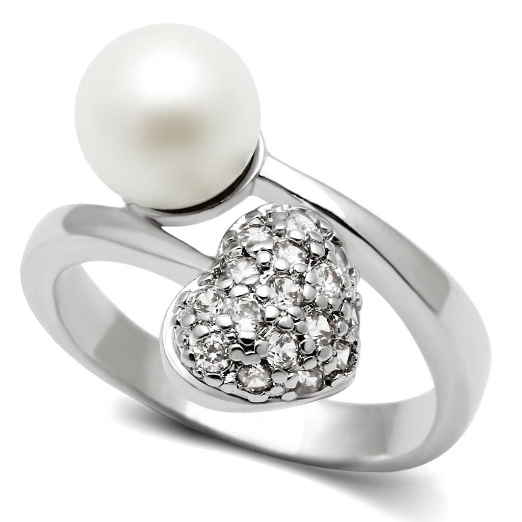 Brass Pearl CZ Heart Open Ring | The Stainless Jewelry