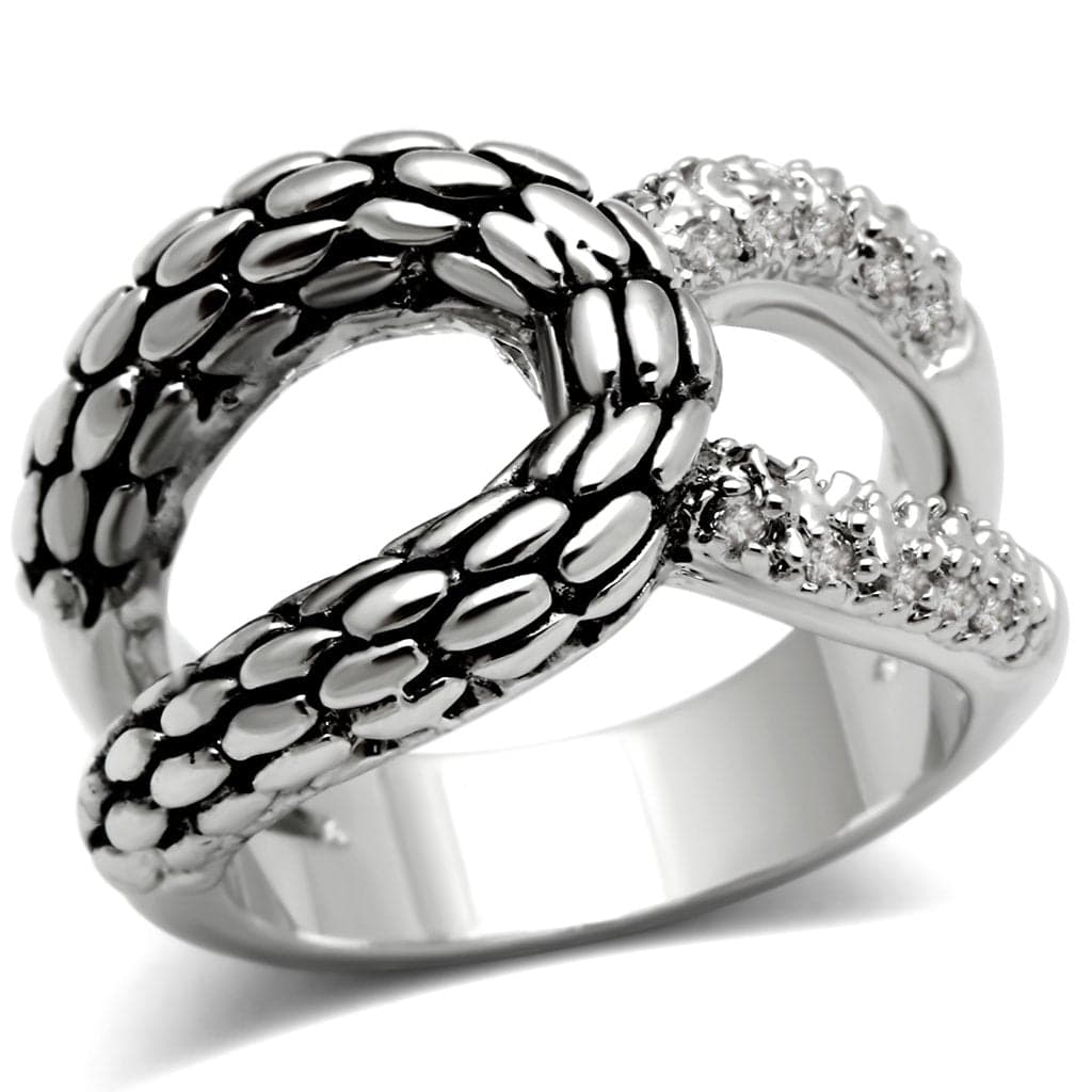 Brass Oxidized Scale Crossover CZ Wrap Ring