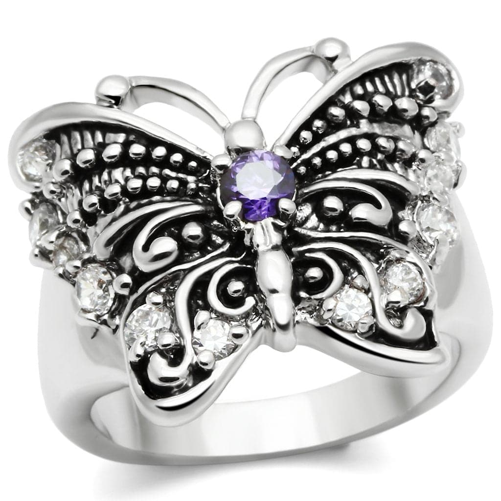 Brass Amethyst CZ Marcasite Butterfly Cocktail Ring