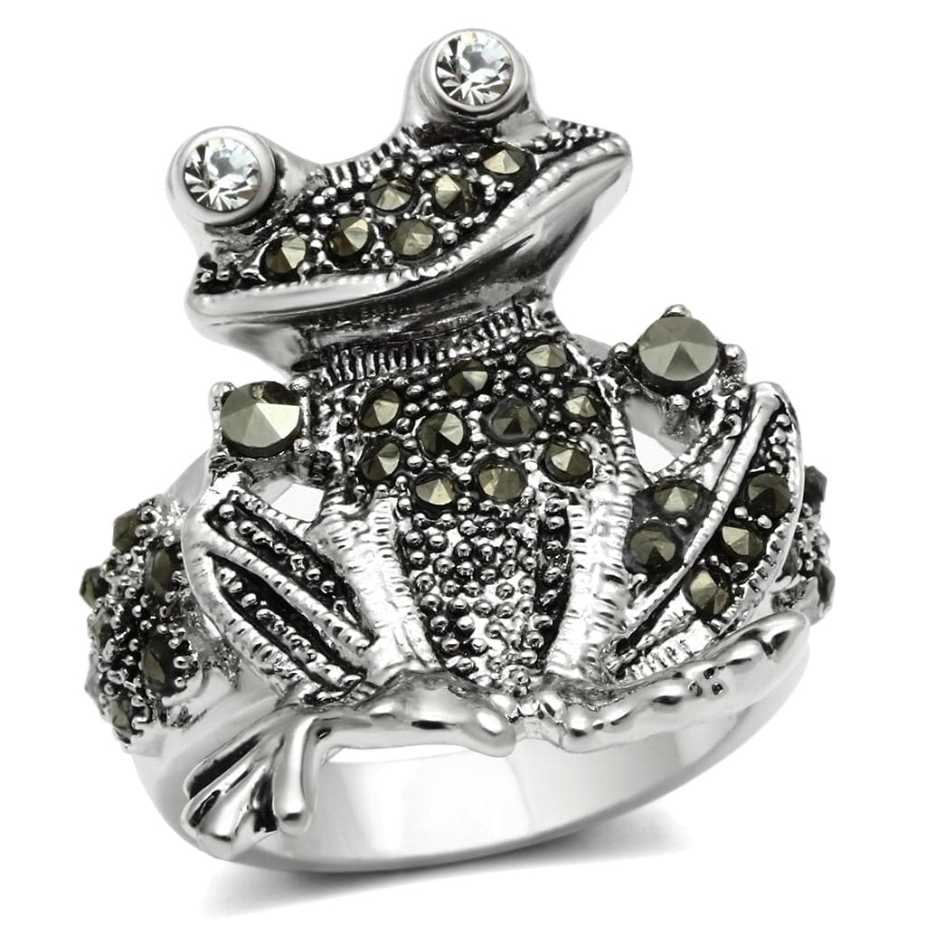 Brass Marcasite CZ Frog Figurine Cocktail Ring