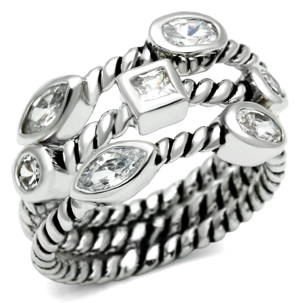 Brass CZ Multi-Shape Rope Bezel Stack Ring