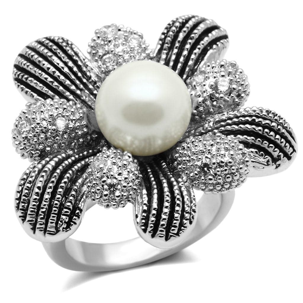 Brass Pearl Oxidized Sunflower Cocktail Ring