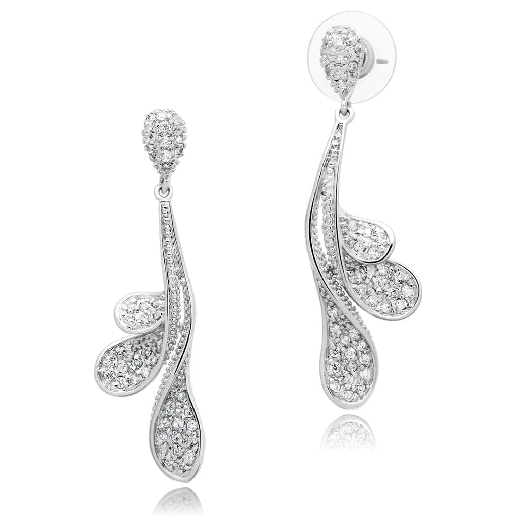 Brass CZ Pave Swirl Vine Long Drop Earrings