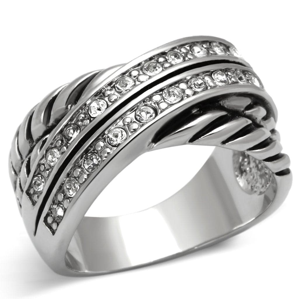 Brass CZ Pave Oxidized Braid Crossover Wide Ring