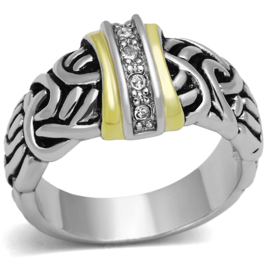 Brass Two-Tone Oxidized Tribal CZ Band Ring