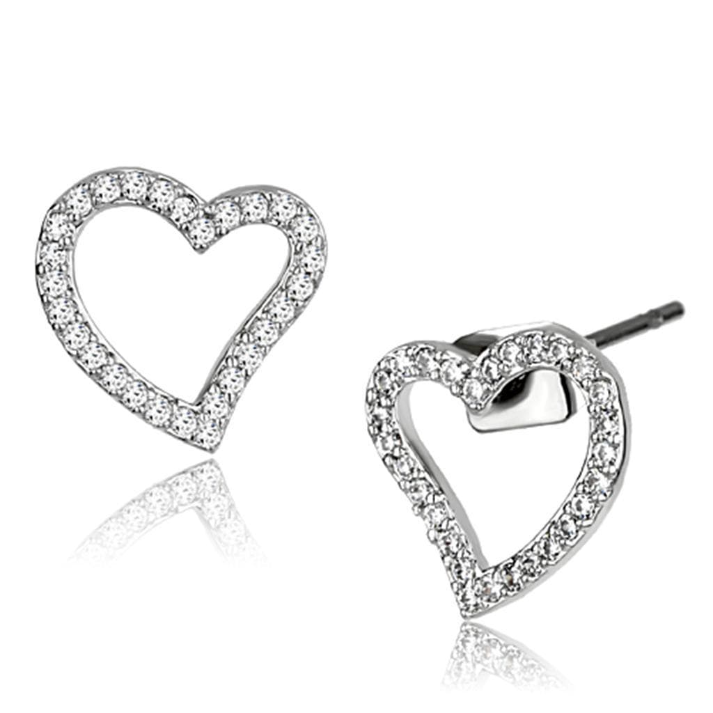 Brass CZ Pave Open Heart Stud Earrings 3W346