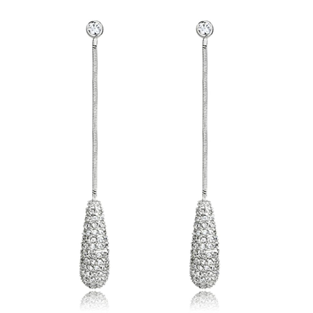 Brass CZ Pave Elongated Teardrop Bar Drop Earrings