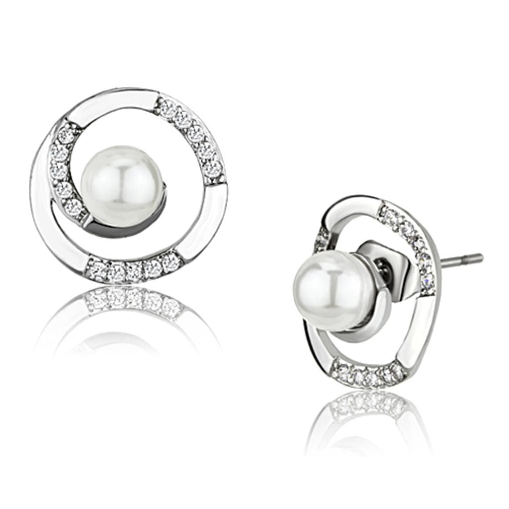 Brass Pearl CZ Double Circle Clip Stud Earrings