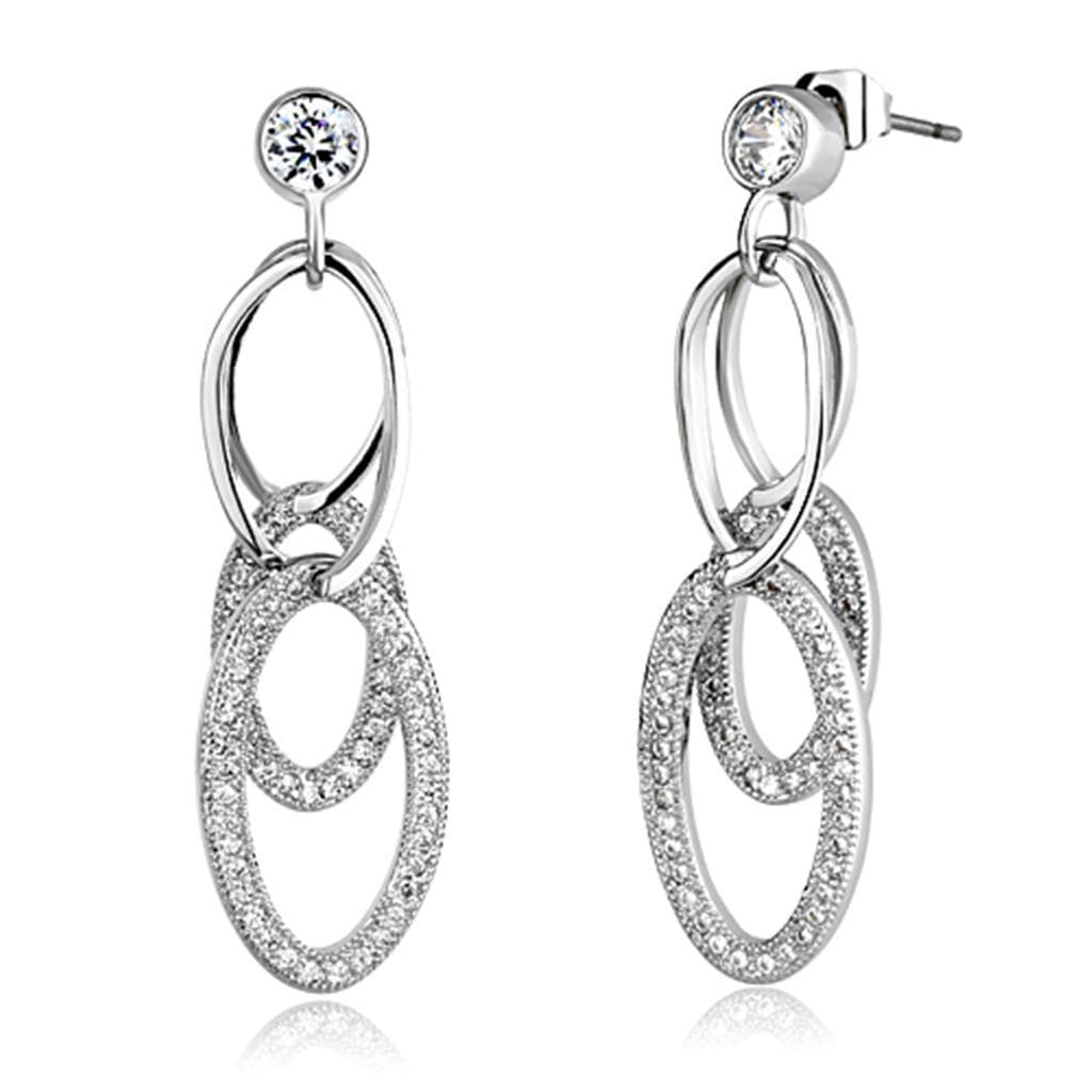 Brass CZ Pave Double Oval Link Dangle Drop Earrings