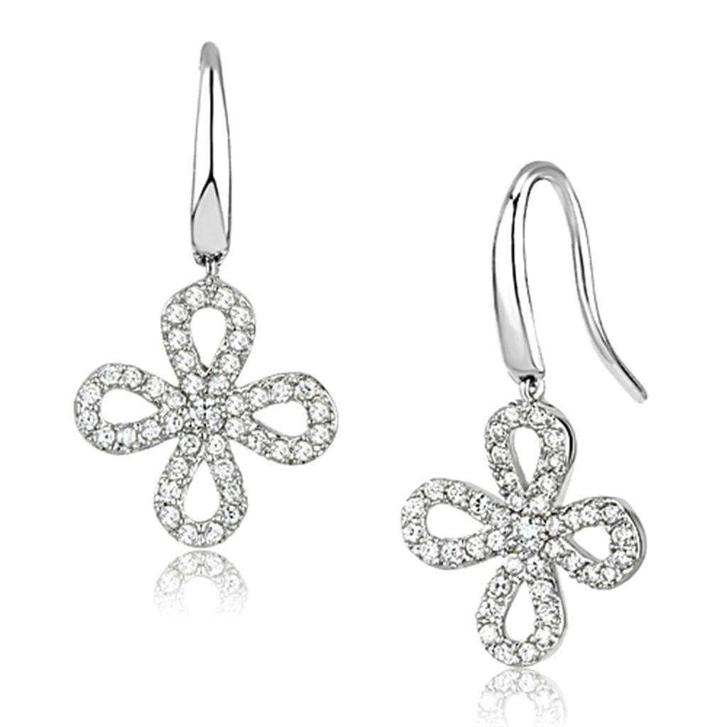 Brass CZ Pave Four-Leaf Clover Hook Drop Earrings