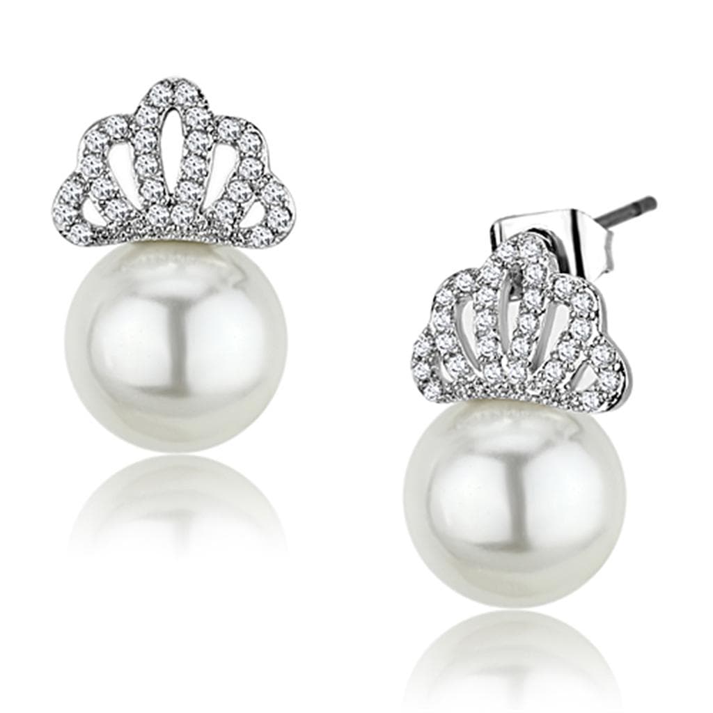 Brass Pearl CZ Crown Tiara Stud Earrings | The Stainless Jewelry