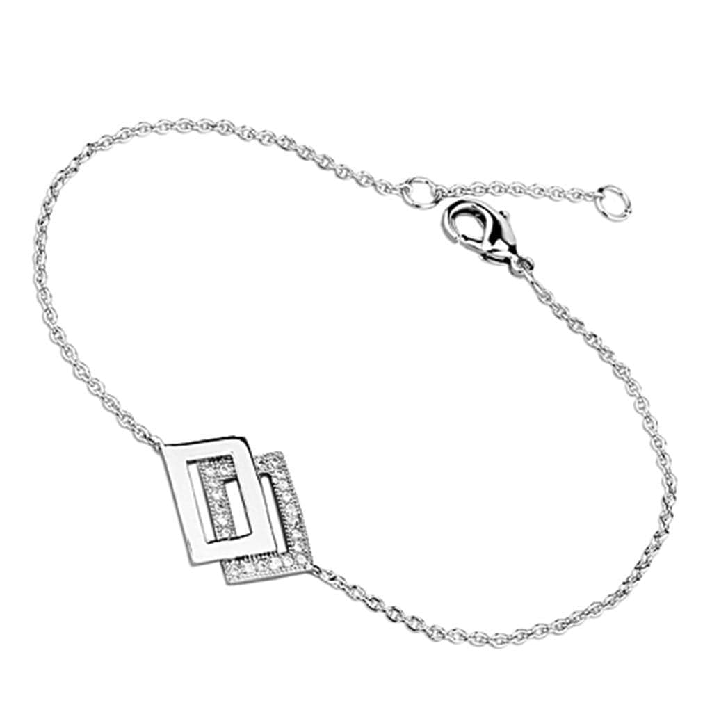Brass CZ Pave Rectangle Geometric Chain Bracelet