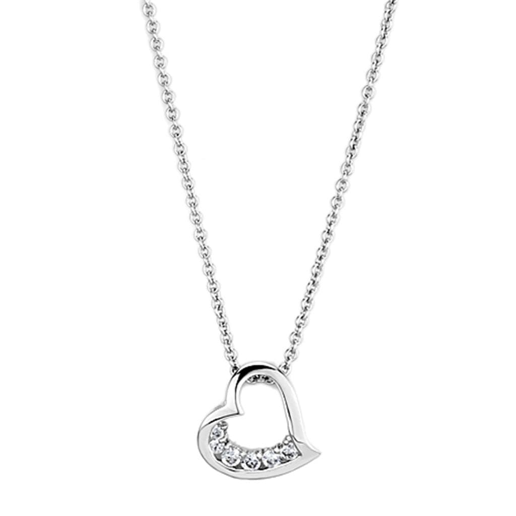 Brass CZ Channel Open Heart Pendant Necklace