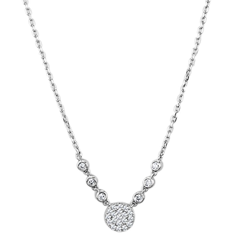 Brass CZ Bezel Station Disc Pendant Necklace