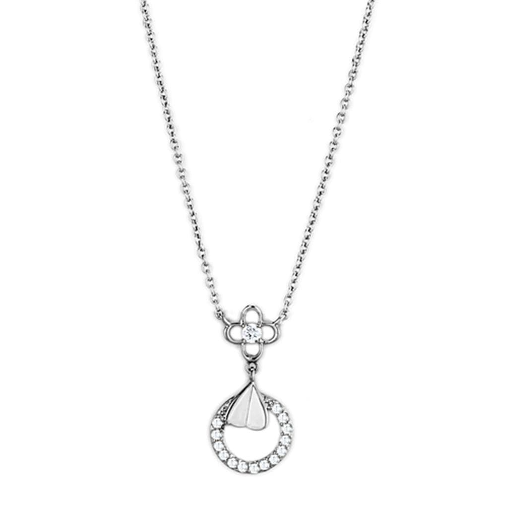 Brass CZ Pave Circle Flower Dangle Pendant Necklace