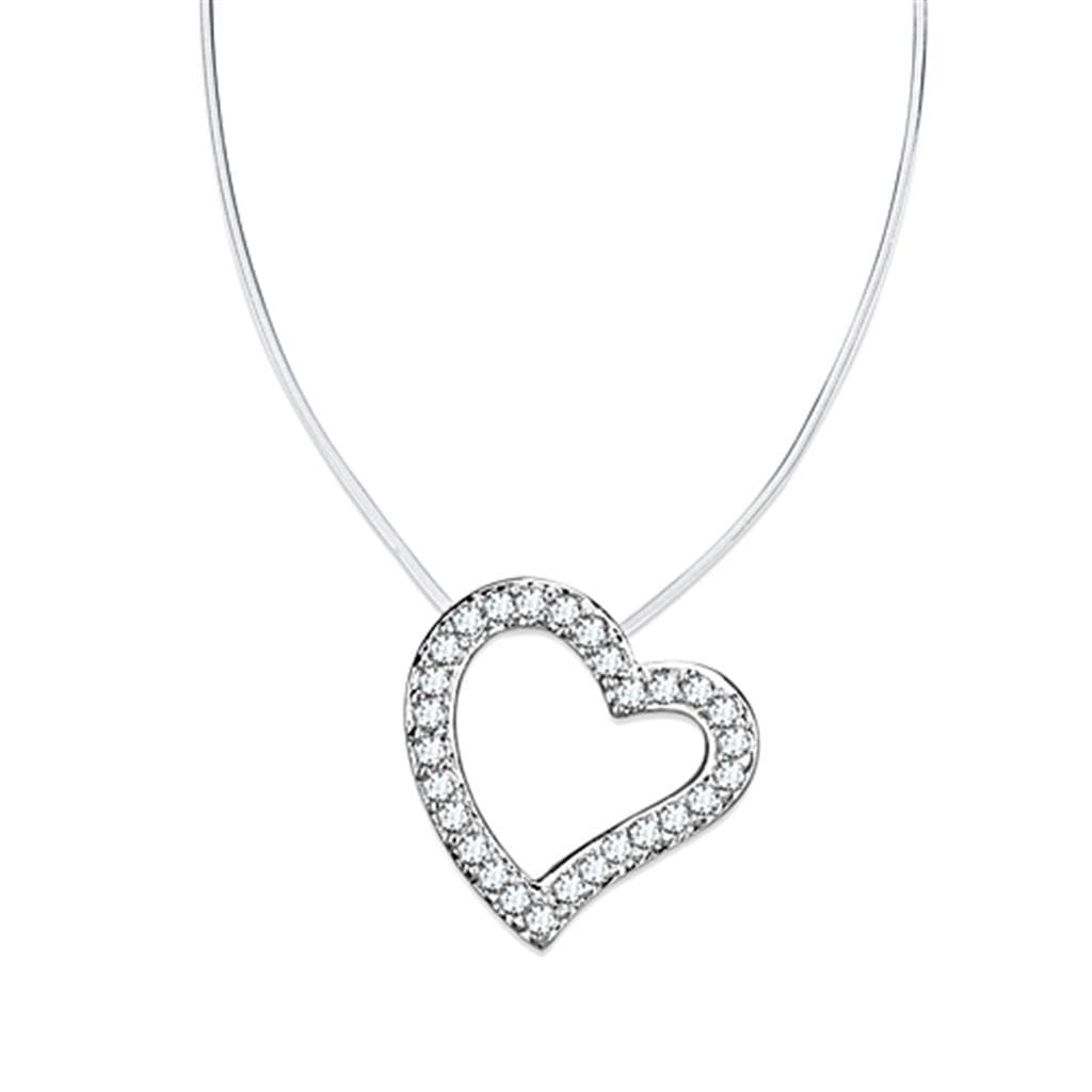 Brass CZ Pave Open Heart Wire Pendant Necklace