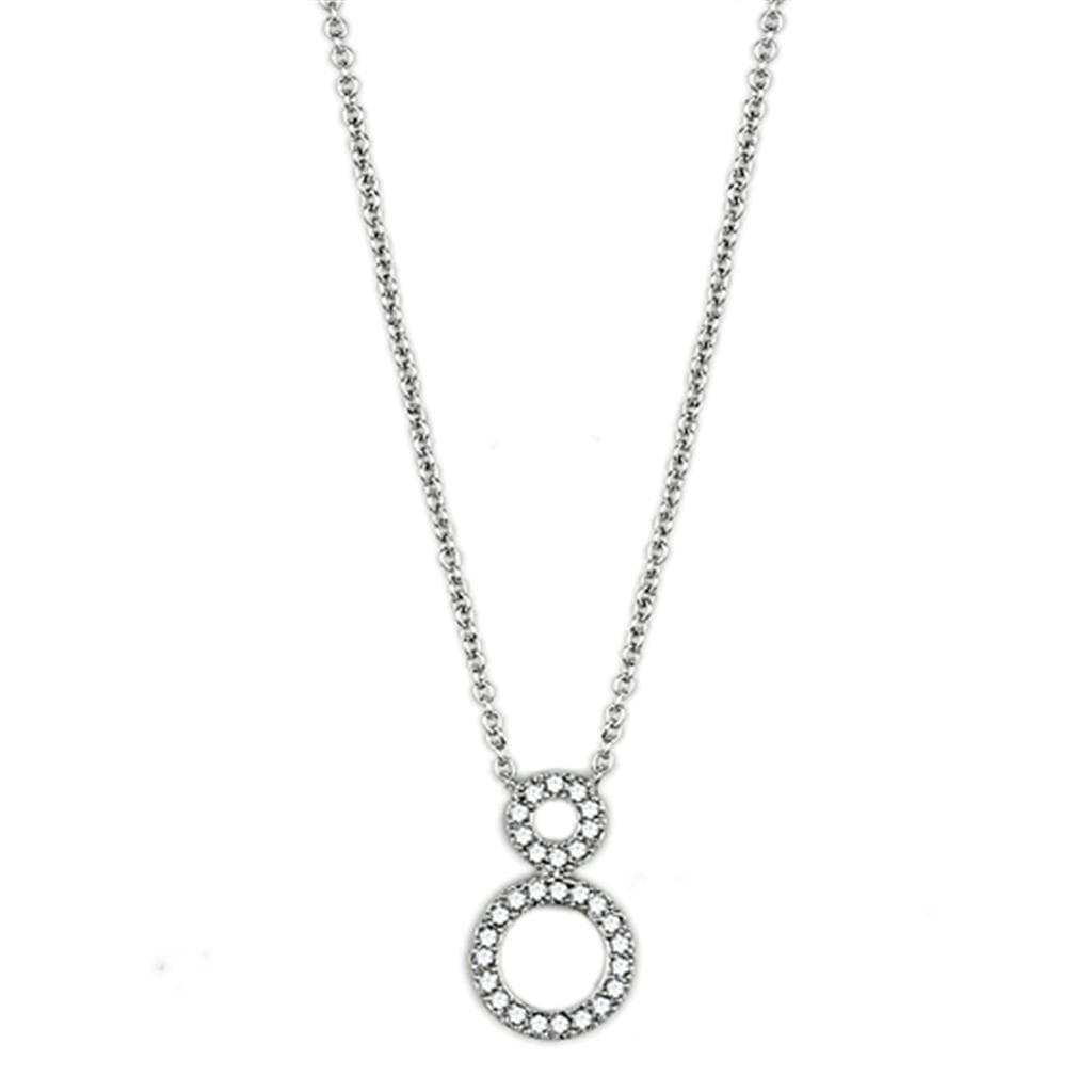 Brass CZ Pave Double Circle Figure Eight Pendant Necklace