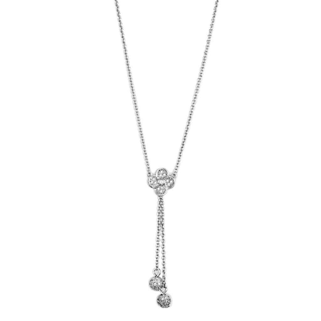 Brass CZ Pave Flower Lariat Y-Drop Pendant Necklace