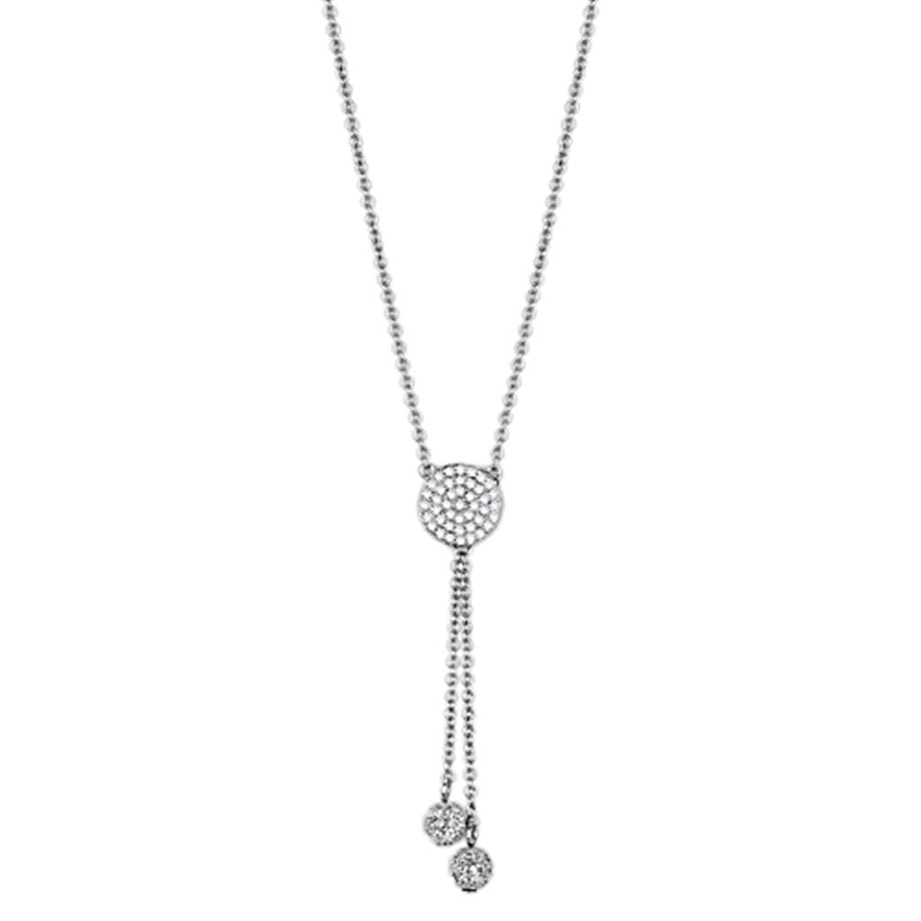Brass CZ Pave Disc Cluster Lariat Y-Drop Necklace
