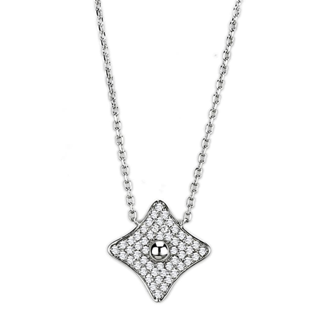 Brass CZ Pave Four-Point Star Pendant Necklace