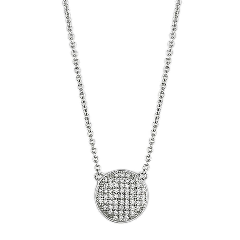 Brass CZ Micro Pave Round Disc Pendant Necklace