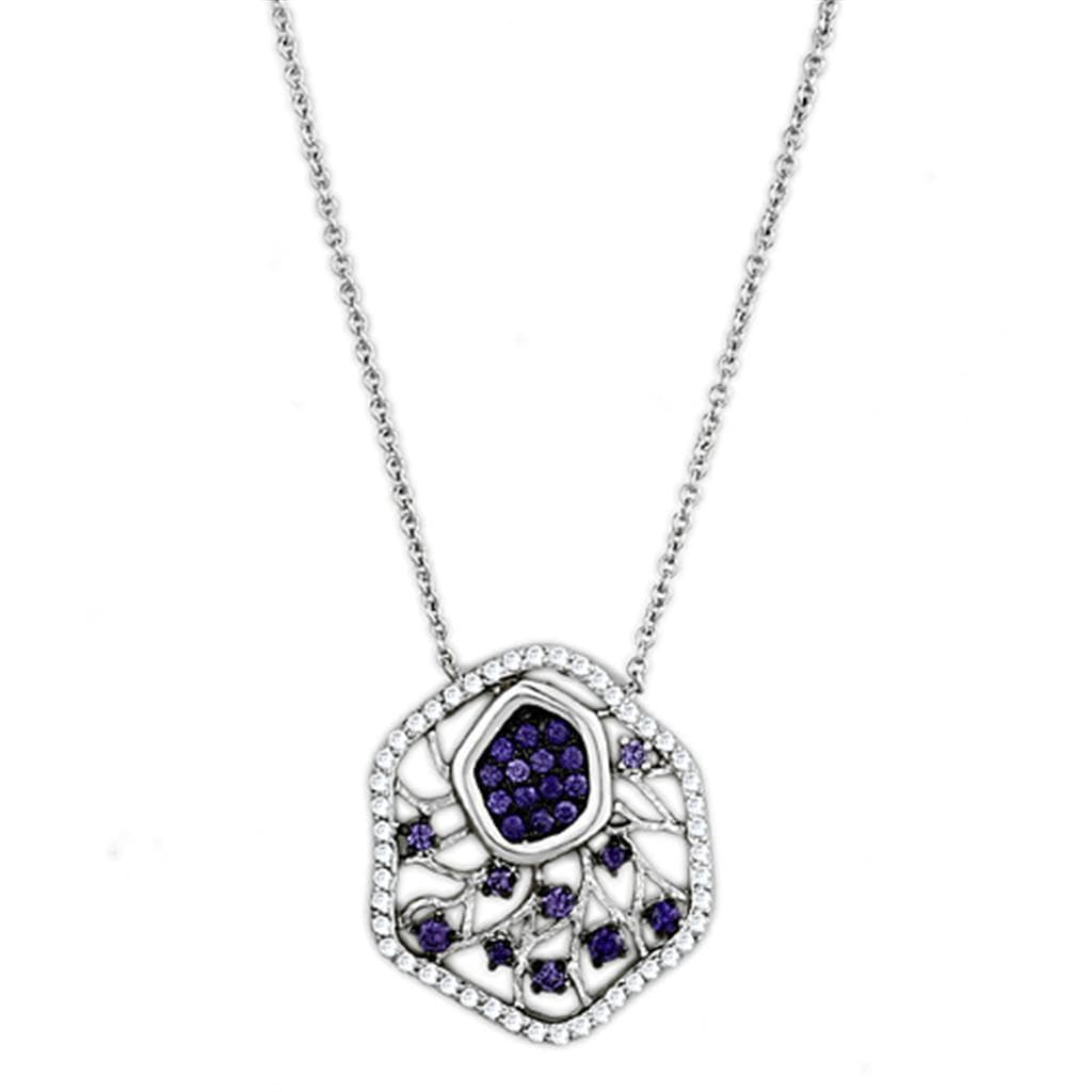 Brass Amethyst CZ Filigree Oval Pendant Necklace