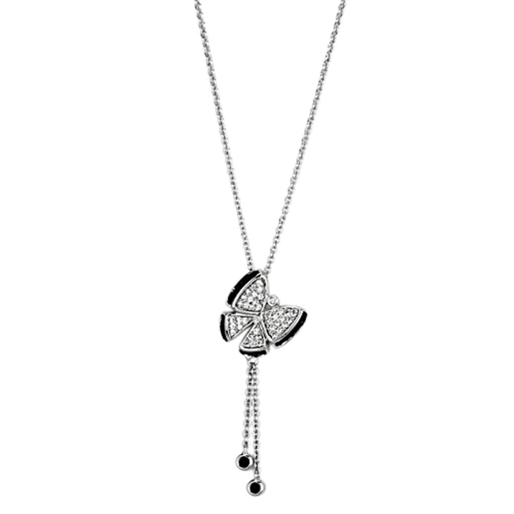Brass CZ Enamel Butterfly Key Pendant Necklace