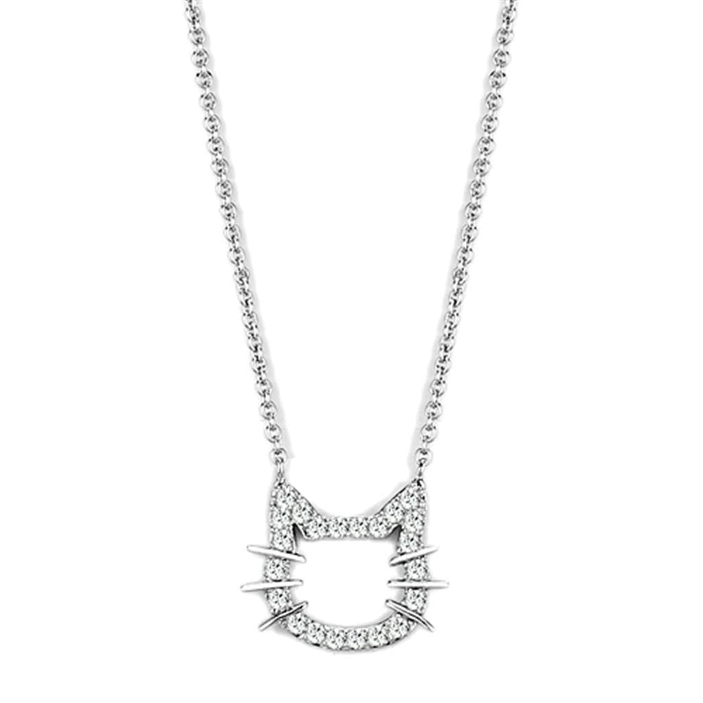 Brass CZ Pave Cat Face Pendant Necklace | The Stainless Jewelry