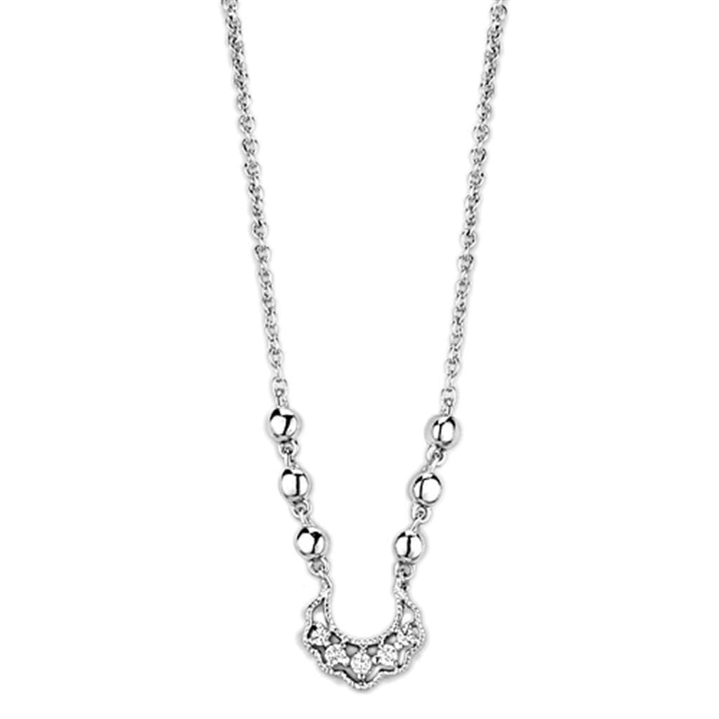 Brass CZ Crescent Moon Bezel Station Necklace
