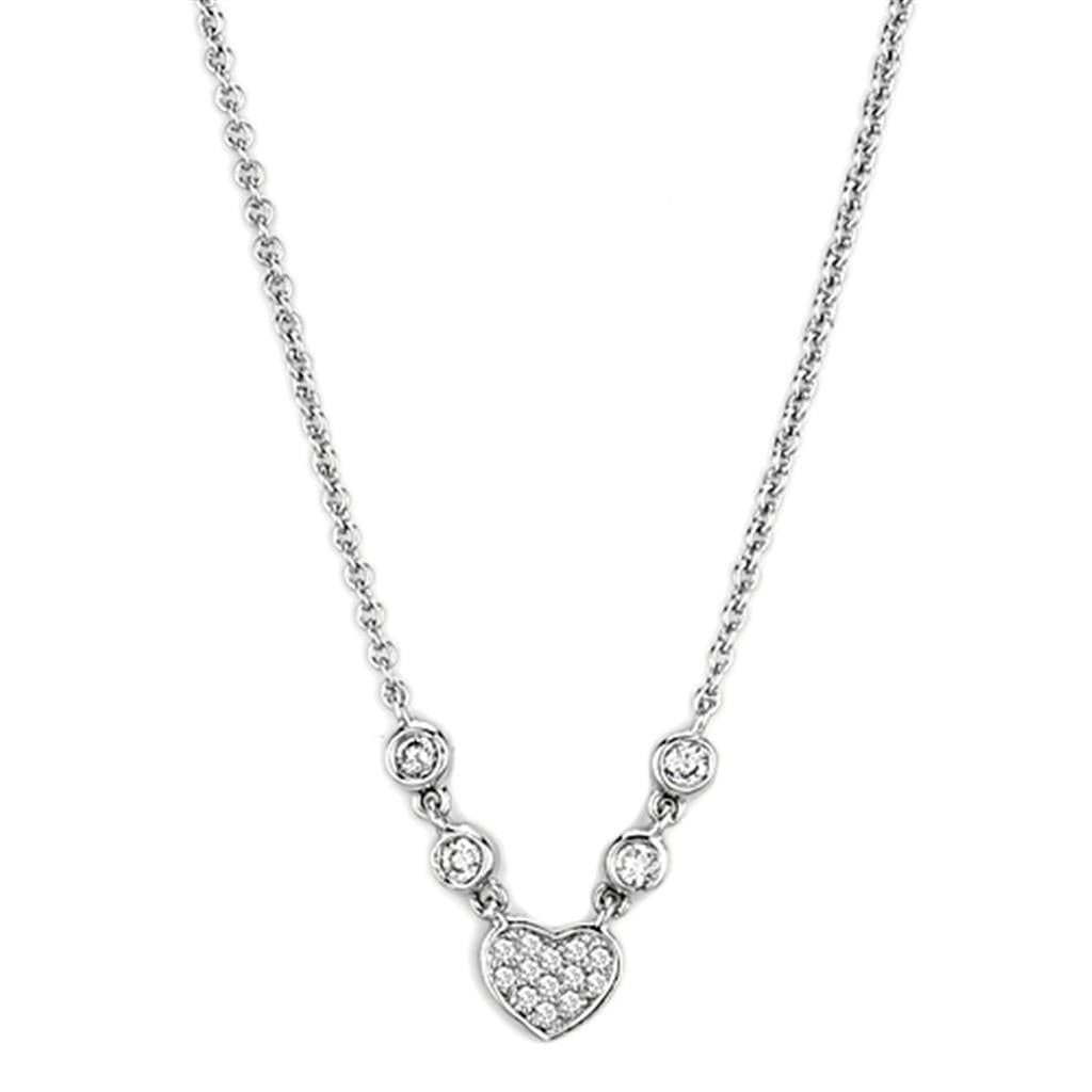 Brass CZ Heart Bezel Station Pendant Necklace