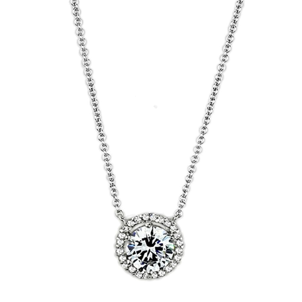 Brass CZ Round Halo Solitaire Pendant Necklace