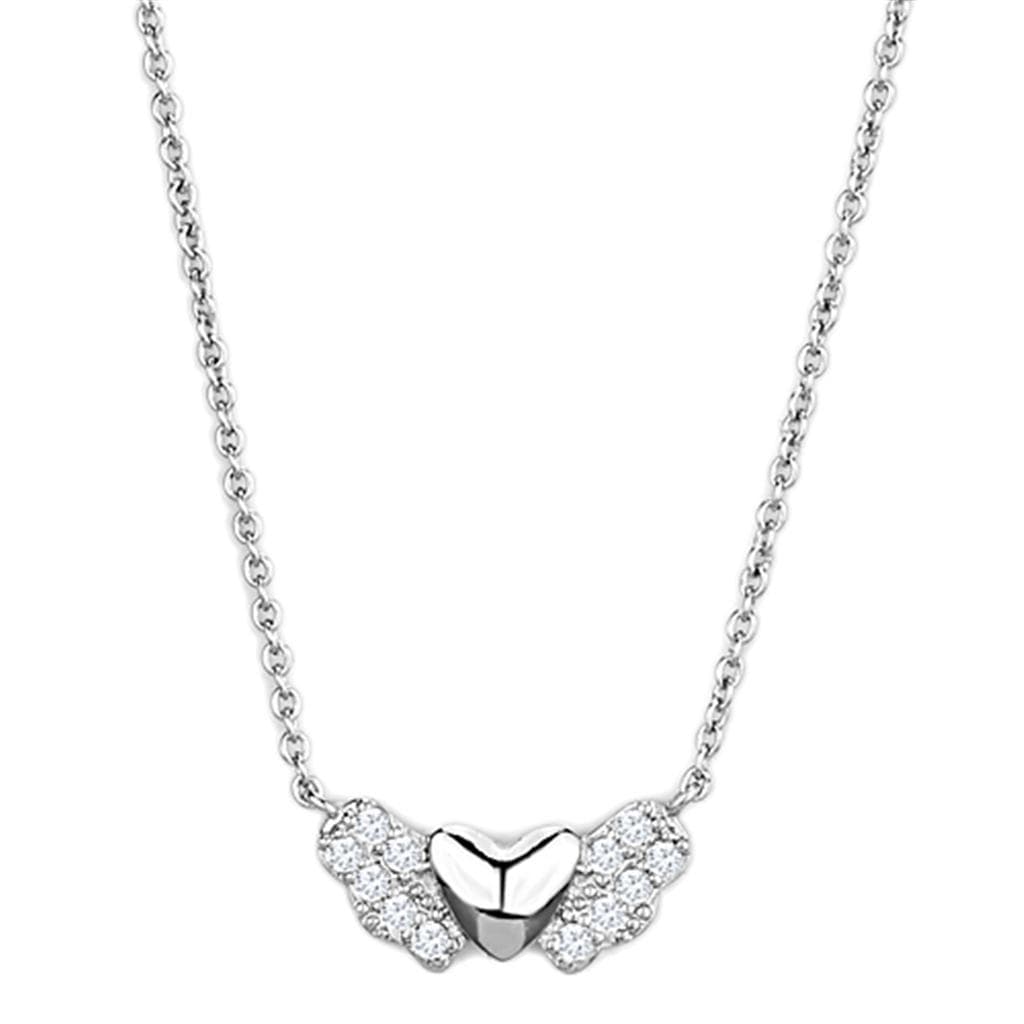 Brass CZ Angel Wing Heart Pendant Necklace