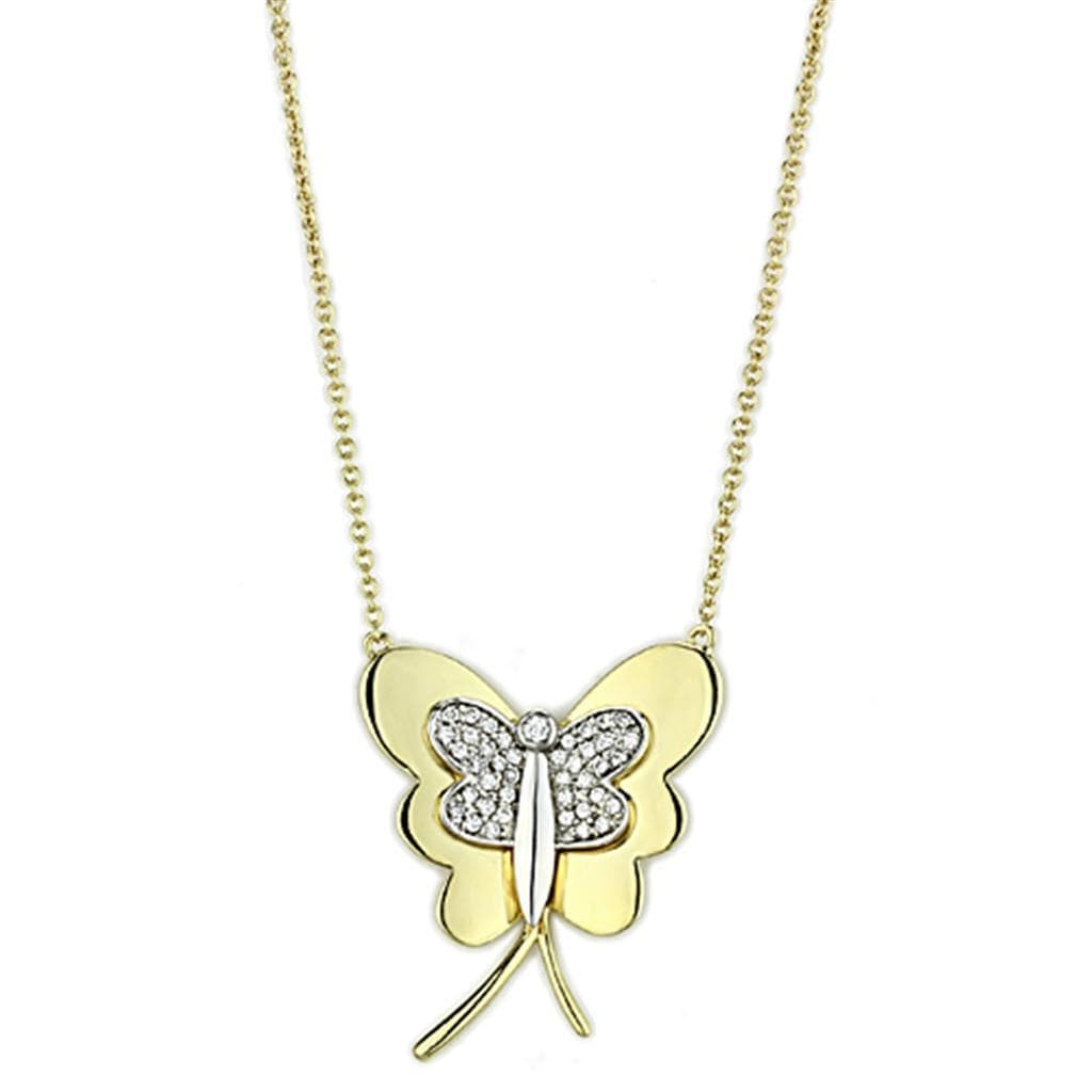 Brass Gold CZ Butterfly Charm Pendant Necklace
