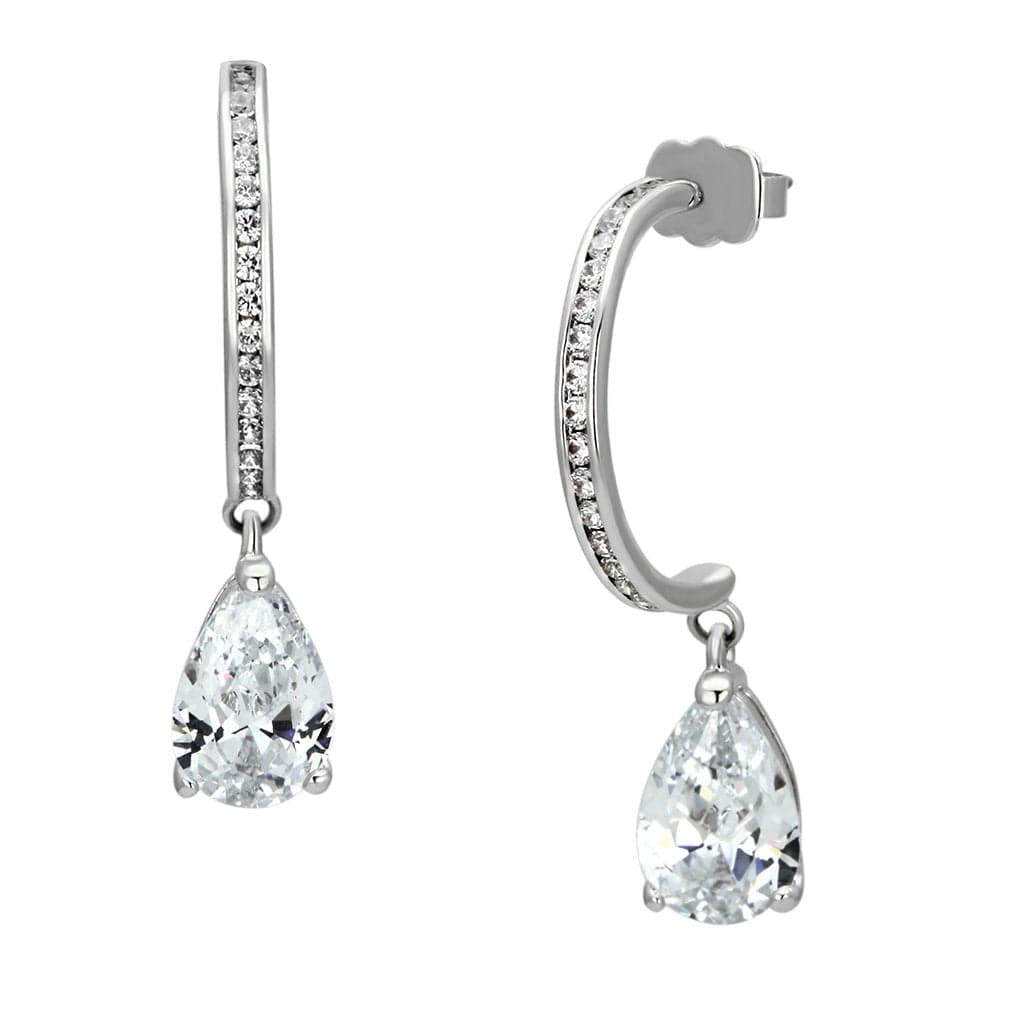 Brass CZ Pear Drop Bar Huggie Earrings | The Stainless Jewelry