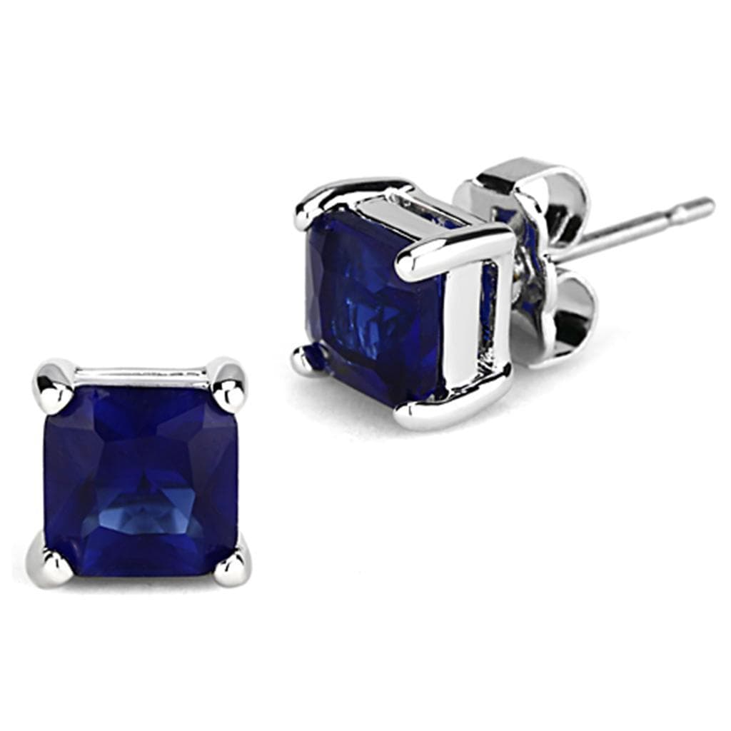 Brass Sapphire CZ Princess Cut Prong Stud Earrings