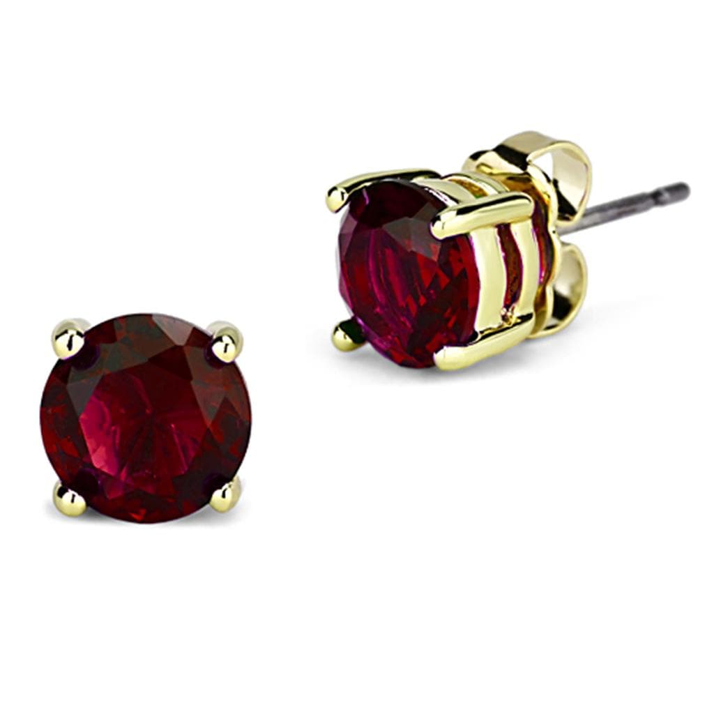 Brass Gold Ruby CZ Round Prong Stud Earrings