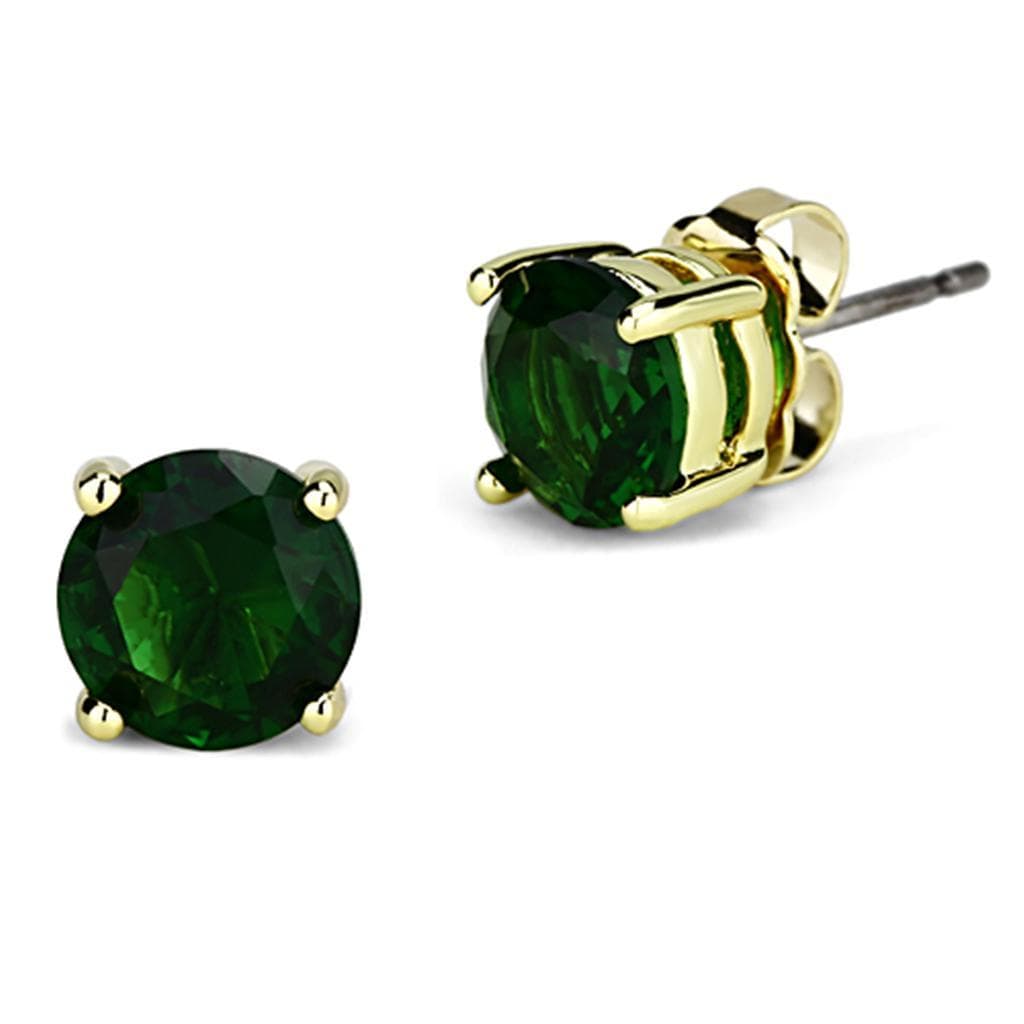 Brass Gold Emerald CZ Round Prong Stud Earrings