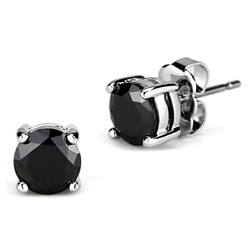 Brass Black CZ Round Prong Stud Earrings | The Stainless Jewelry