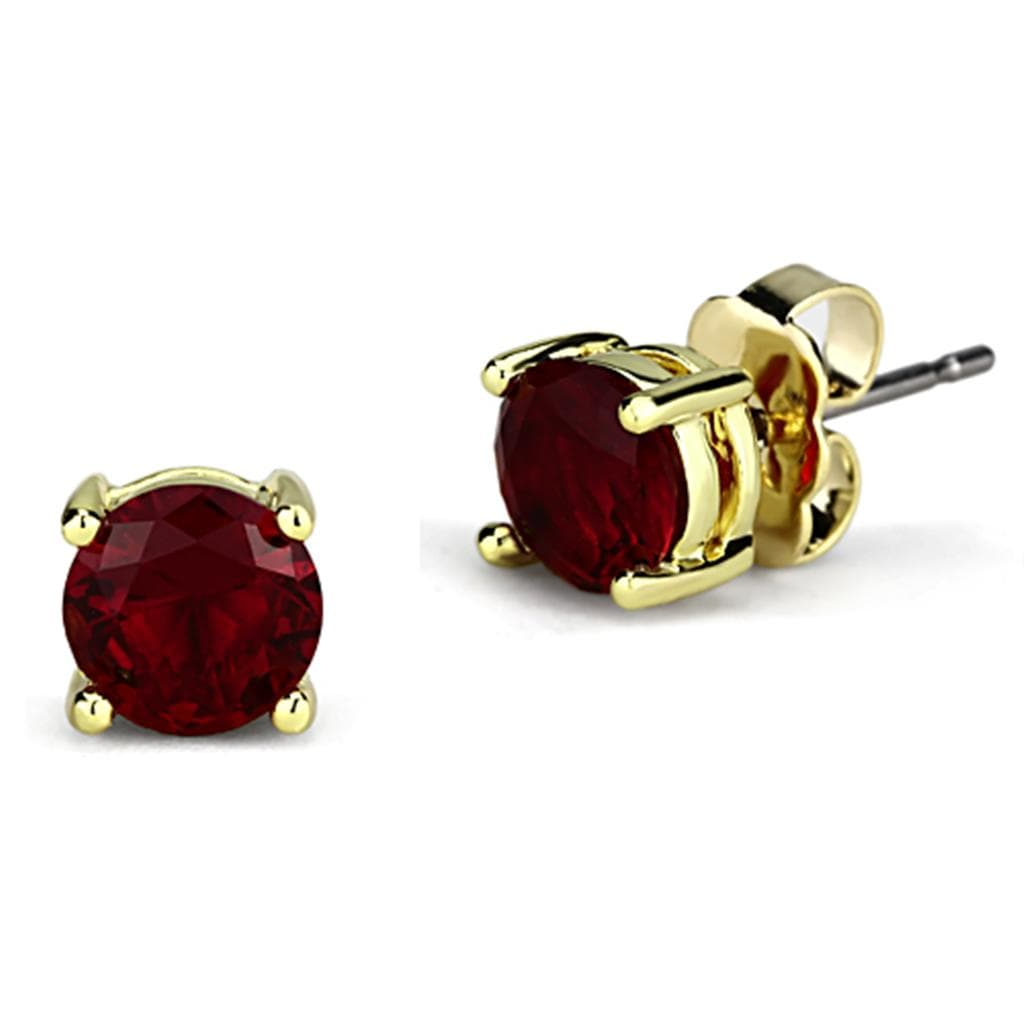Brass Gold Ruby CZ Round Prong Stud Small Earrings