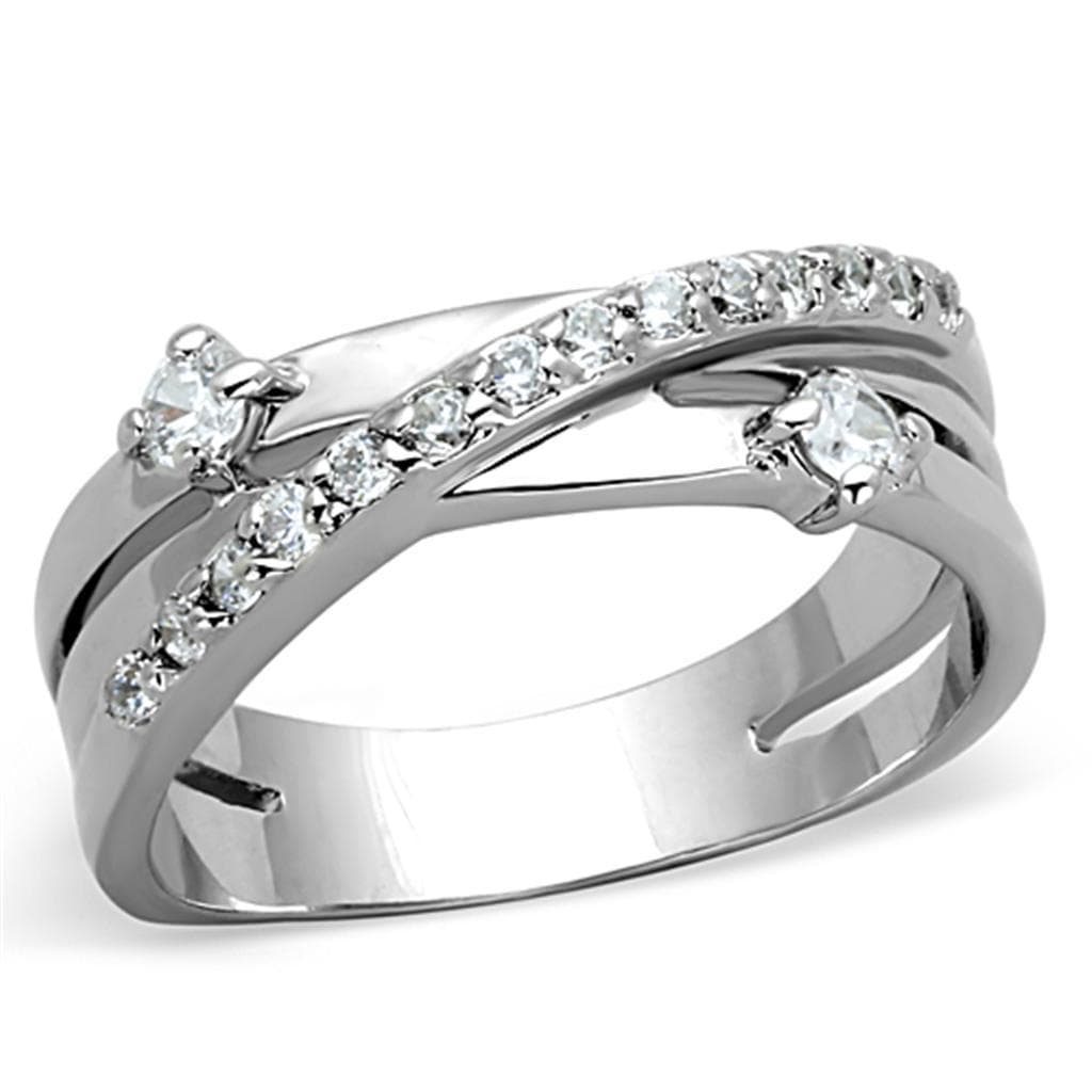 Brass CZ Round Solitaire X Crossover Band Ring