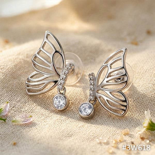 Brass Gold CZ Butterfly Wing Cutout Stud Earrings