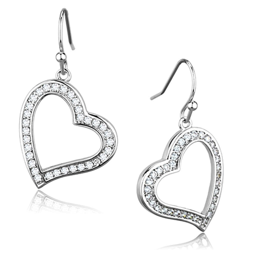 Brass CZ Pave Open Heart Dangle Earrings | The Stainless Jewelry