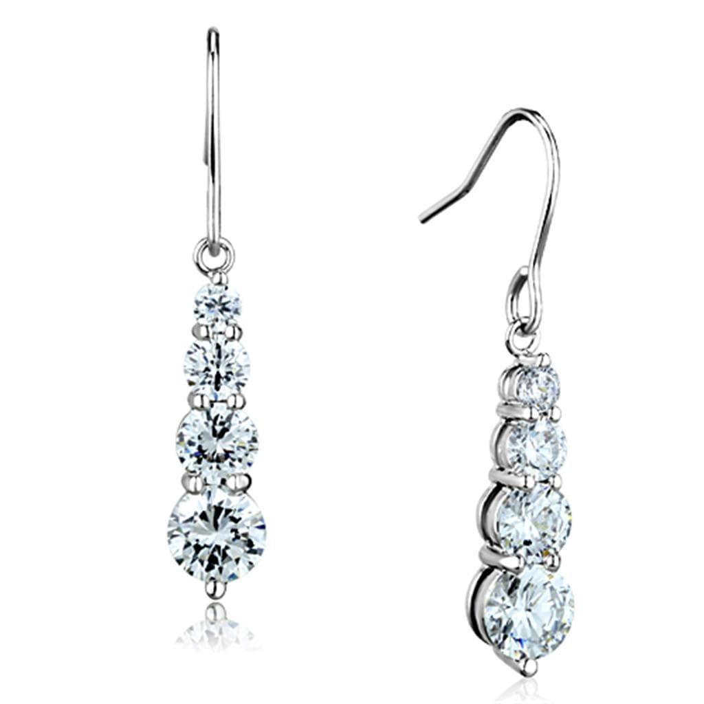 Brass CZ Round Graduated Triple Dangle Earrings