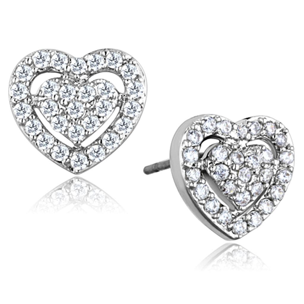 Brass CZ Double Heart Stud Earrings | The Stainless Jewelry