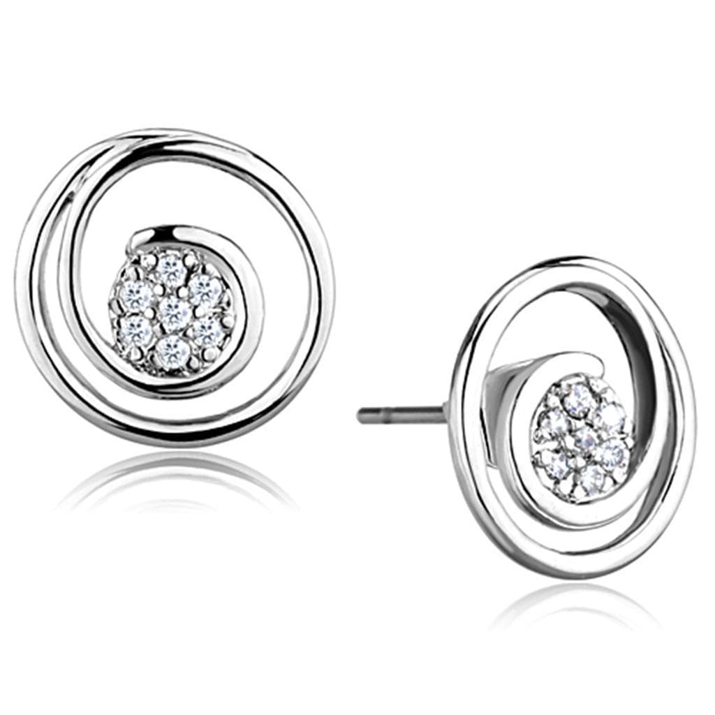 Brass CZ Pave Spiral Circle Stud Earrings 3W638